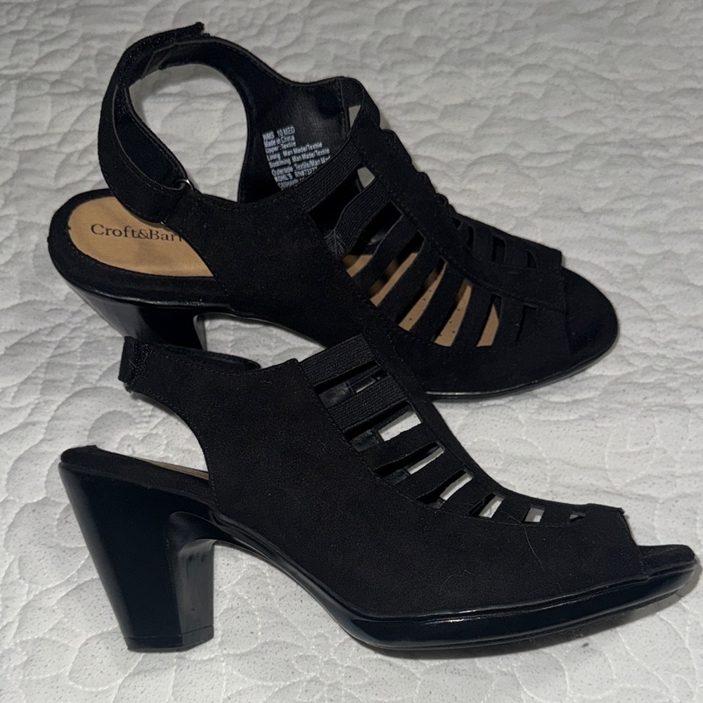 Croft & Barrow Black Open Toed Heeled Sandals